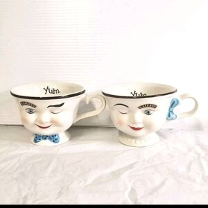 2 Anthropomorphic Baileys Irish Cream His & Hers Winking Mug / Teacup